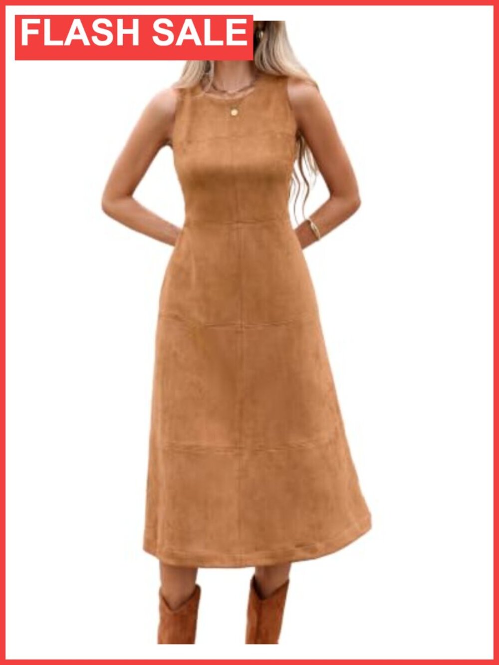 Faux Suede Sleeveless Midi Sheath Dress with Pockets